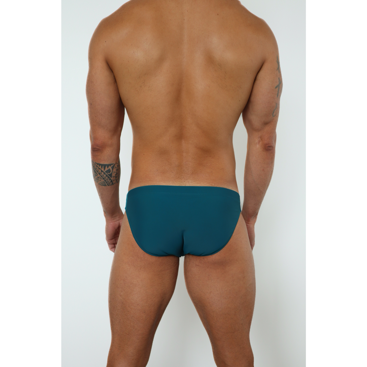SHWN Pine swim brief detail — individually numbered limited edition