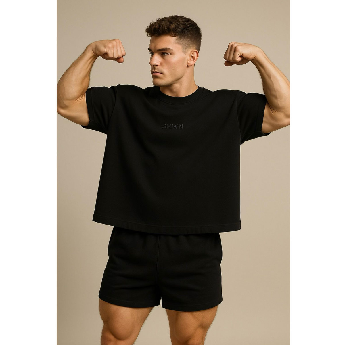 SHWN Nightshift cropped tee — boxy fit minimalist mens t-shirt Australia