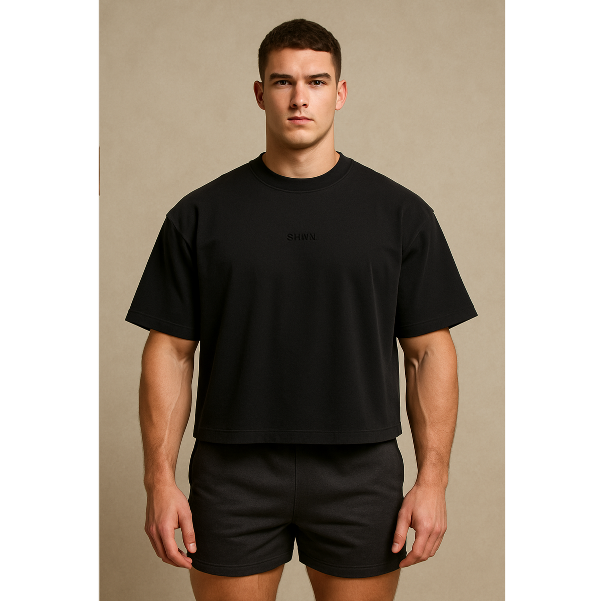 SHWN Nightshift cropped tee detail — premium Australian streetwear